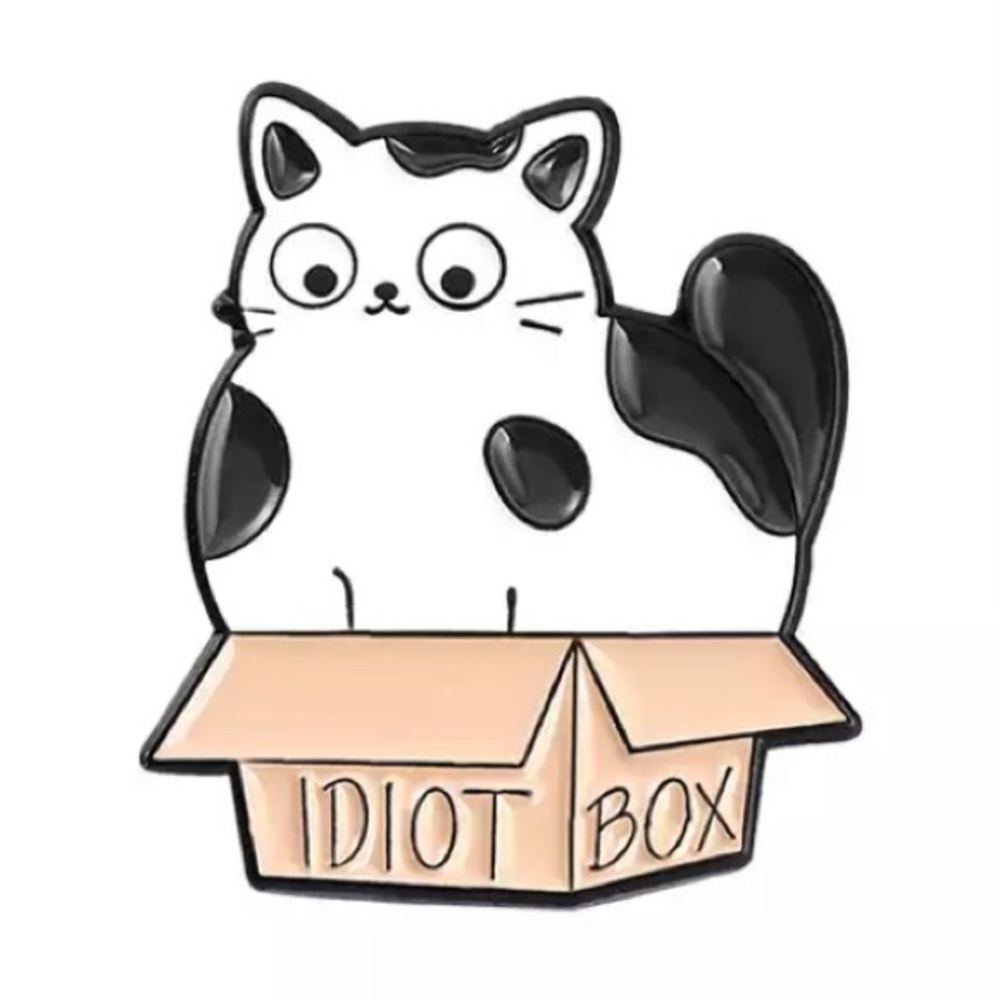 6/$30 Cat Sitting In Idiot Box Enamel Pin